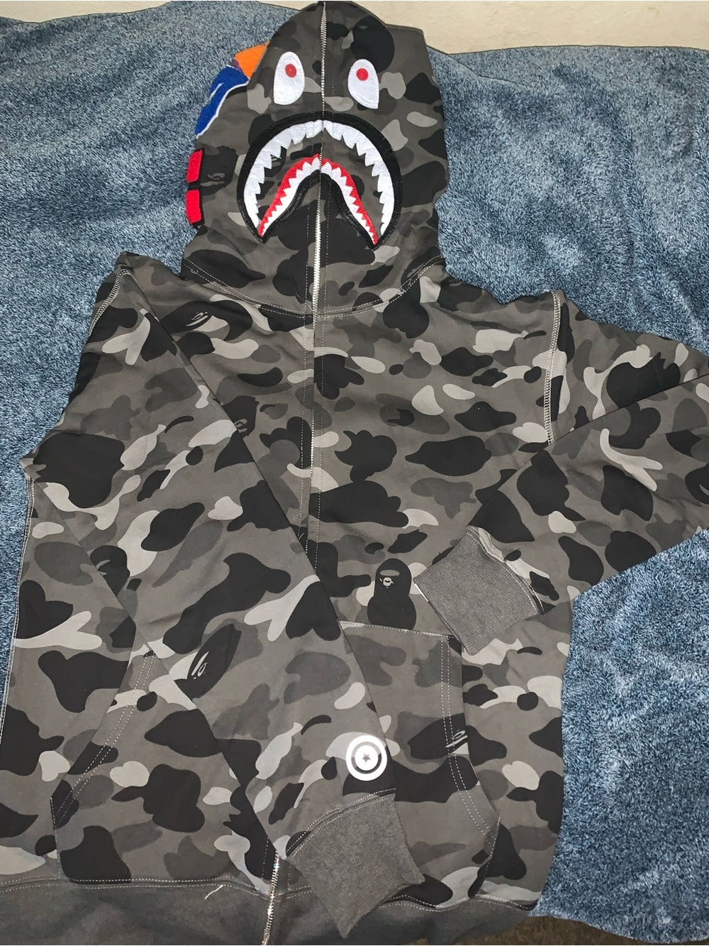 Bape Gray/Black Camo Shark Full-Zip Hoodie